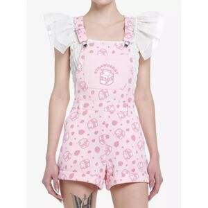Hot Topic Sweet Society Strawberry Milk Shortalls Womens Juniors M Pink Pockets